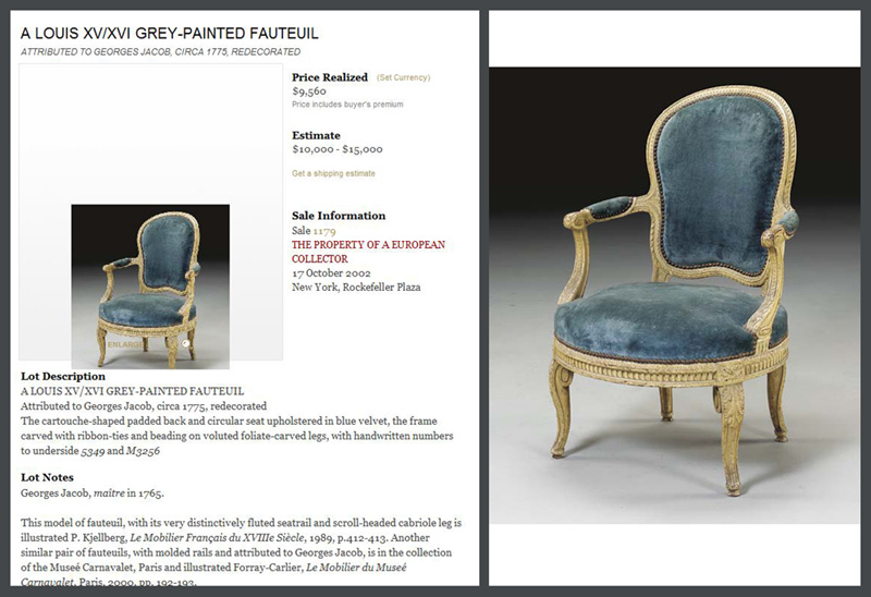 Résultat de vente d’un fauteuil proche des modèles de Georges Jacob
